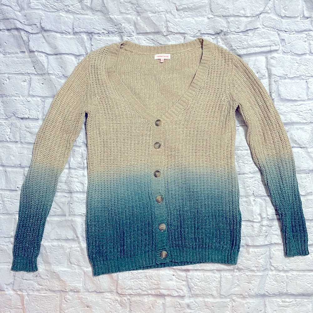 Blue Ombré Lambswool Cardigan, size small